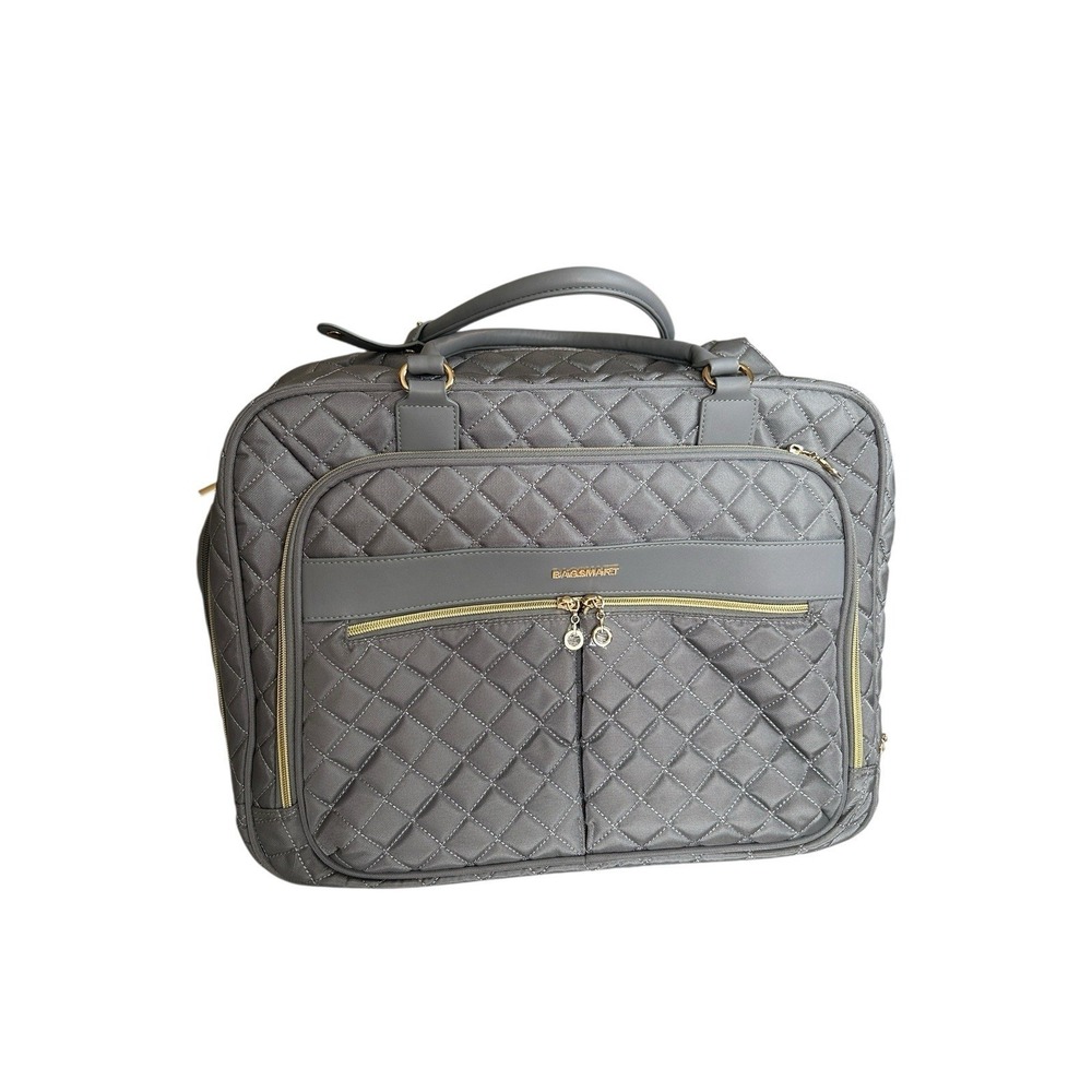 Classic Quilted Luggage Gray Rolling Travel Airport Resort WFH Laptop Suitcase M